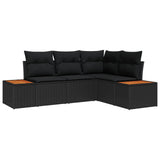 vidaXL Tuinbank Set met kussen 5 pcs Zwart Poly rattan
