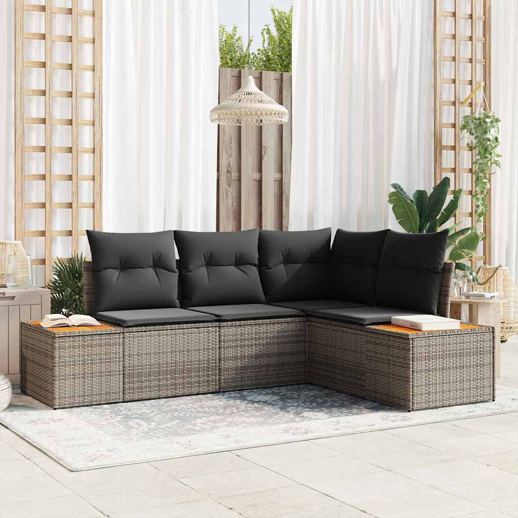 vidaXL Tuinbank Set met kussen 5 pcs Zwart Poly rattan