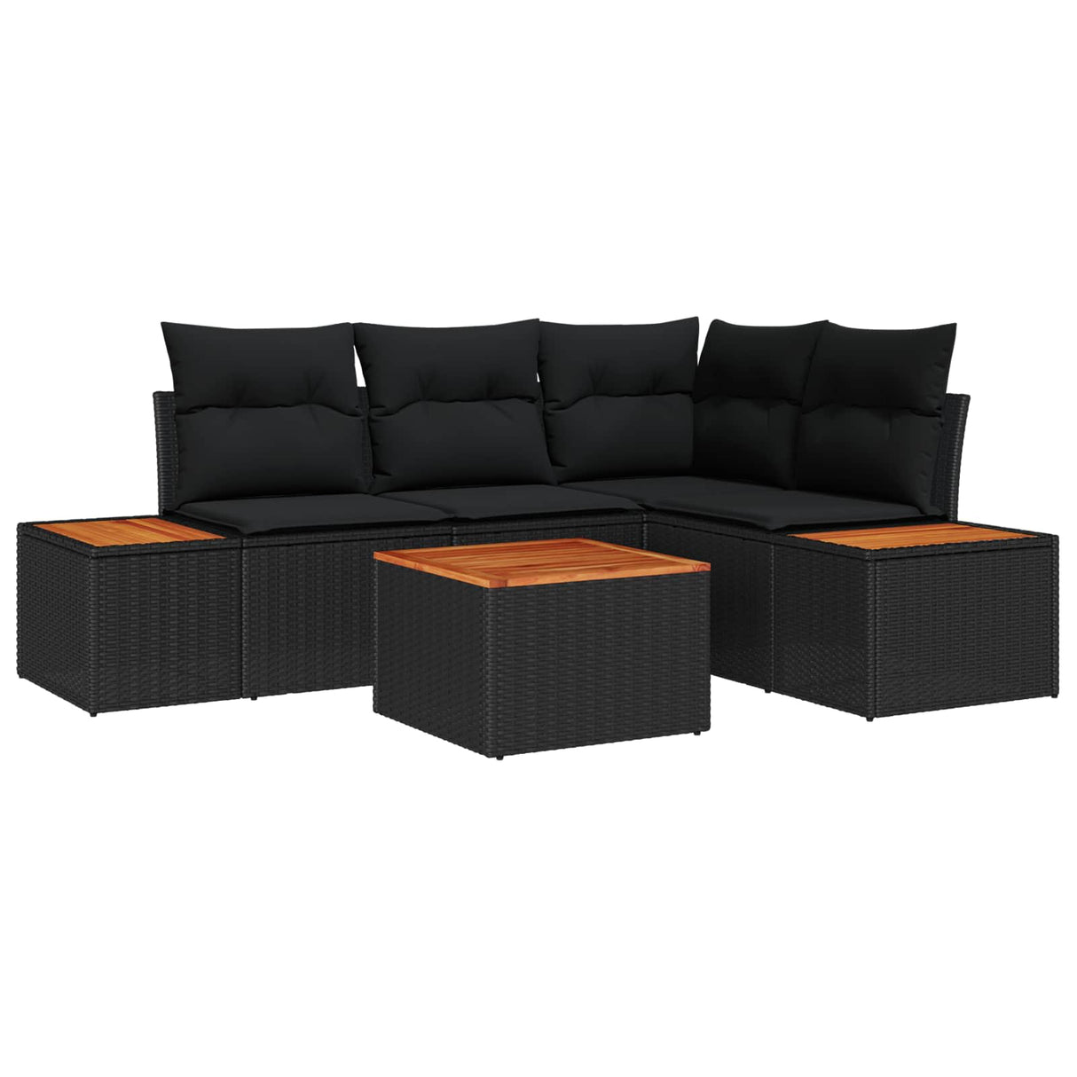 vidaXL Tuinbank Set met kussen 5 pcs Zwart Poly rattan