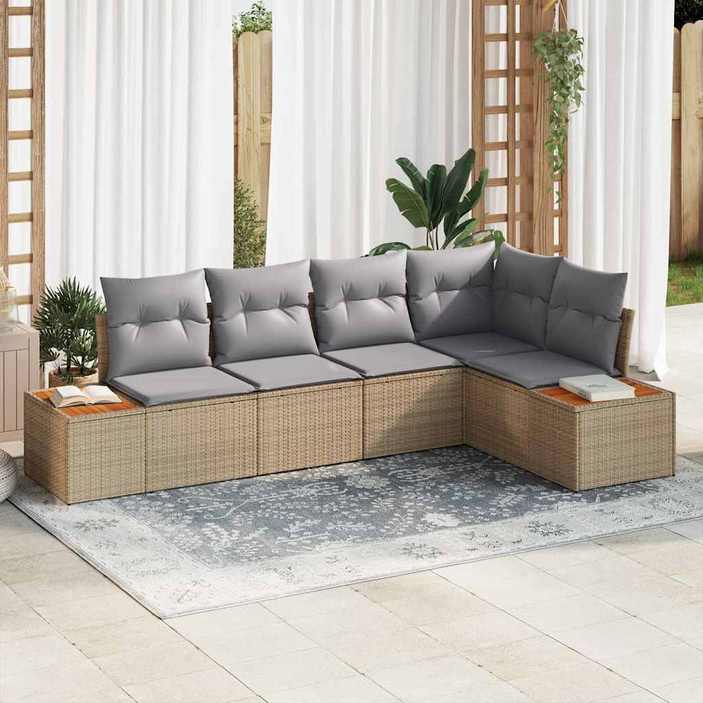 vidaXL Tuinbank Set met kussen 5 pcs Zwart Poly rattan