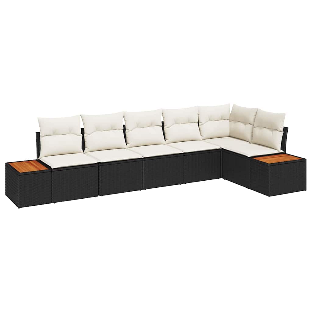 vidaXL Tuinbank Set met kussen 6 pcs Zwart Poly rattan