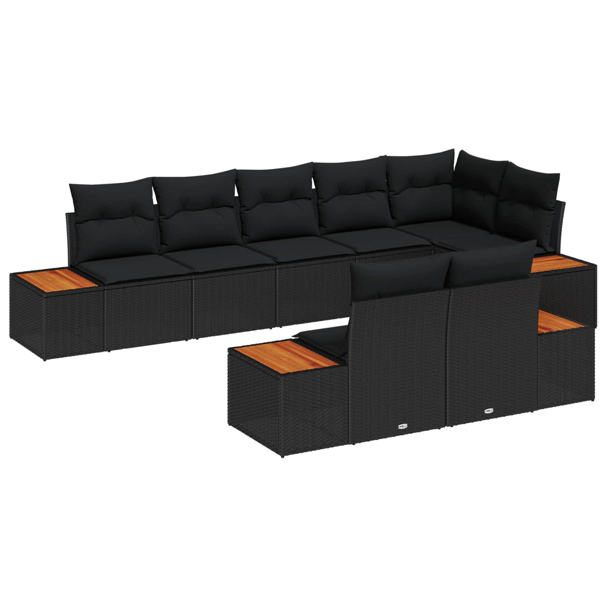 vidaXL Tuinbank Set met kussen 8 pcs Zwart Poly rattan