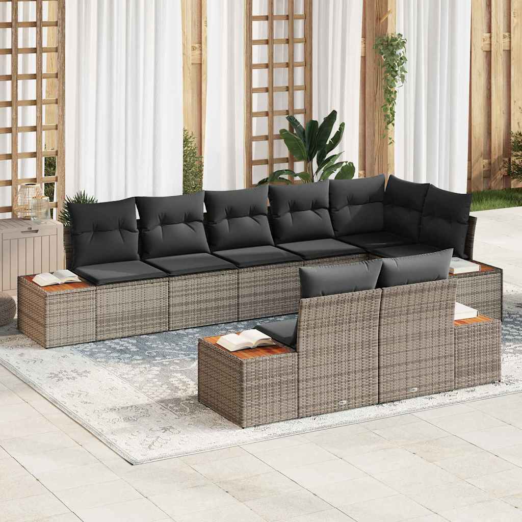 vidaXL Tuinbank Set met kussen 8 pcs Zwart Poly rattan