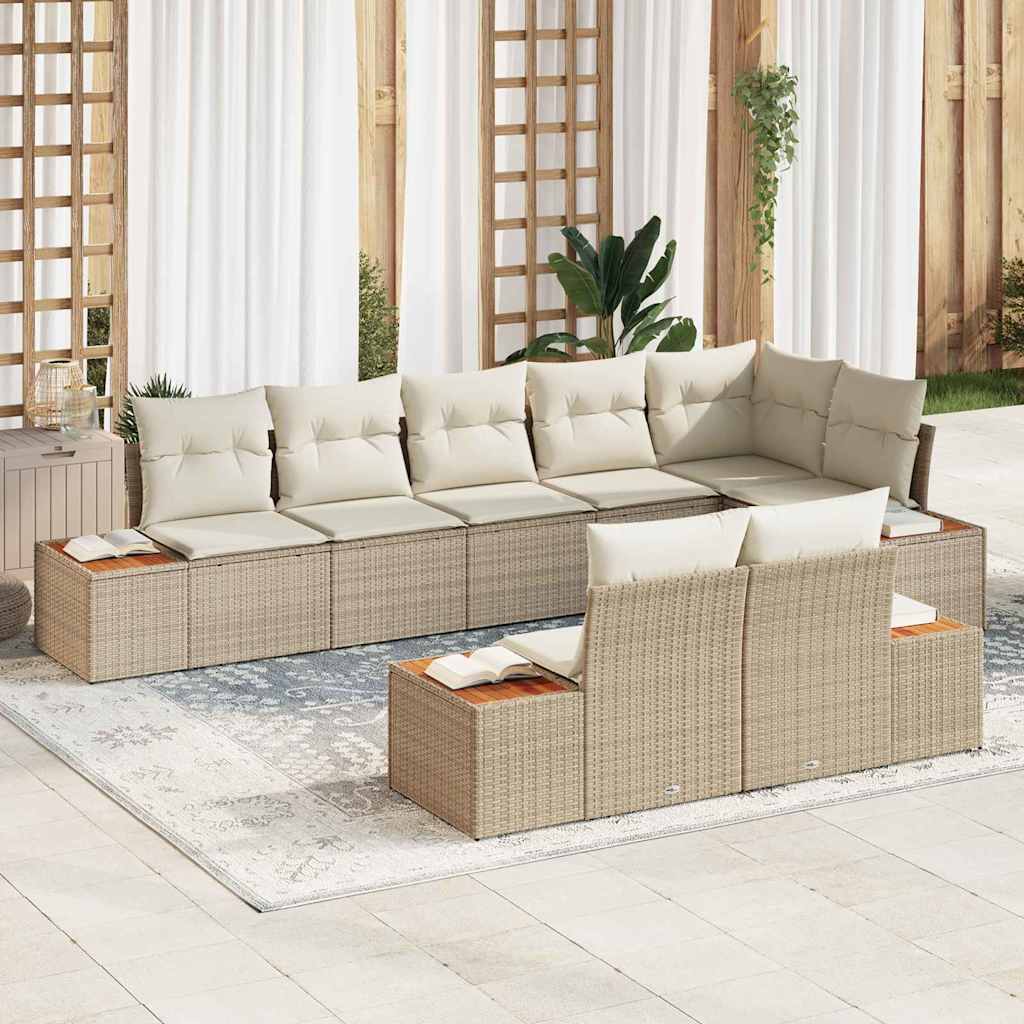 vidaXL Tuinbank Set met kussen 8 pcs Zwart Poly rattan