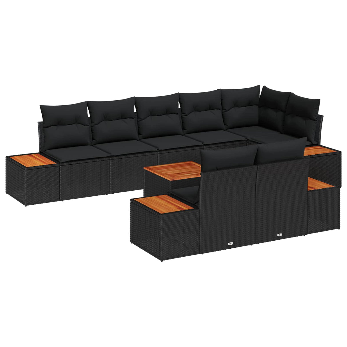 vidaXL Tuinbank Set met kussen 8 pcs Zwart Poly rattan
