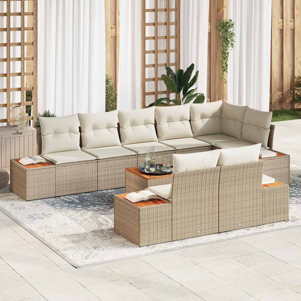 vidaXL Tuinbank Set met kussen 8 pcs Zwart Poly rattan