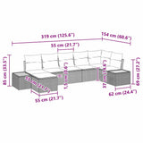 vidaXL Tuinbank Set met kussen 7 pcs Zwart poly rattan