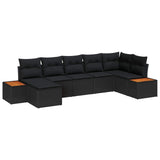 vidaXL Tuinbank Set met kussen 7 pcs Zwart poly rattan