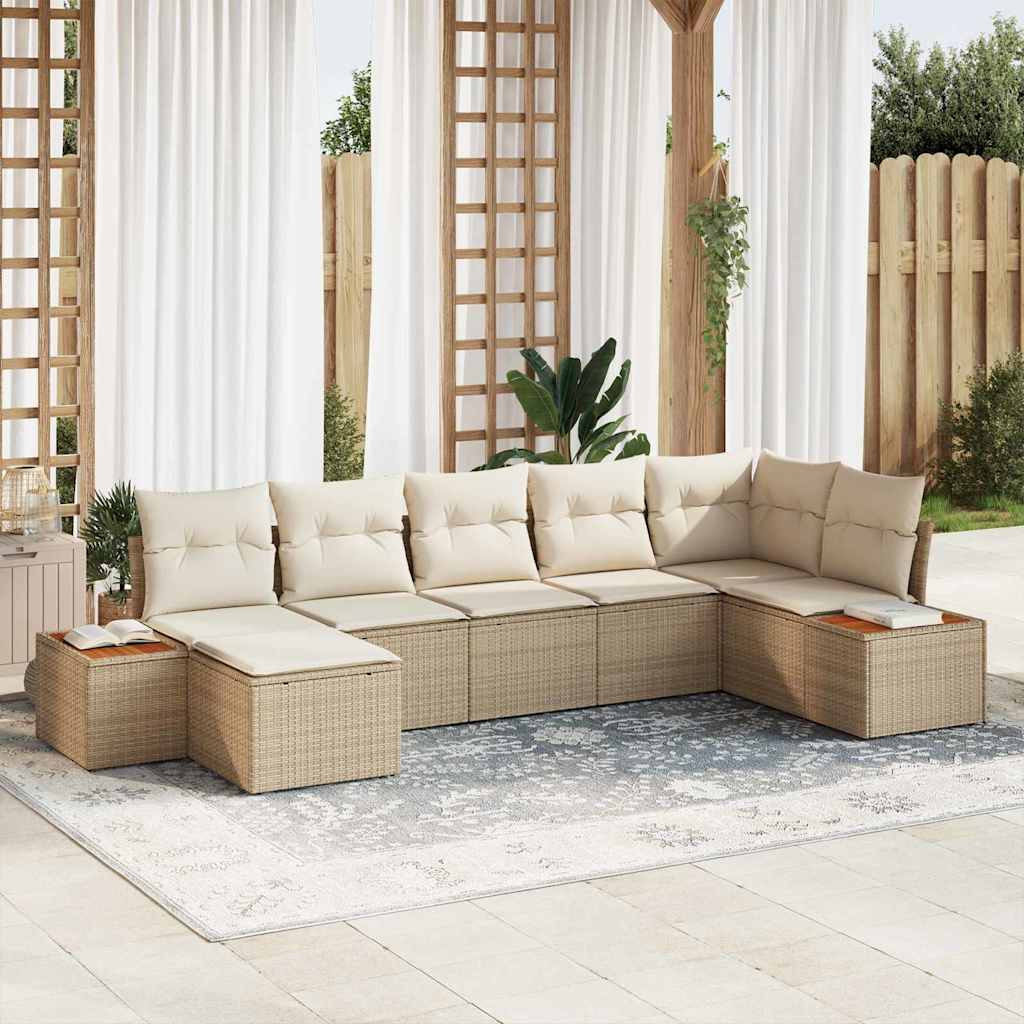 vidaXL Tuinbank Set met kussen 7 pcs Zwart poly rattan