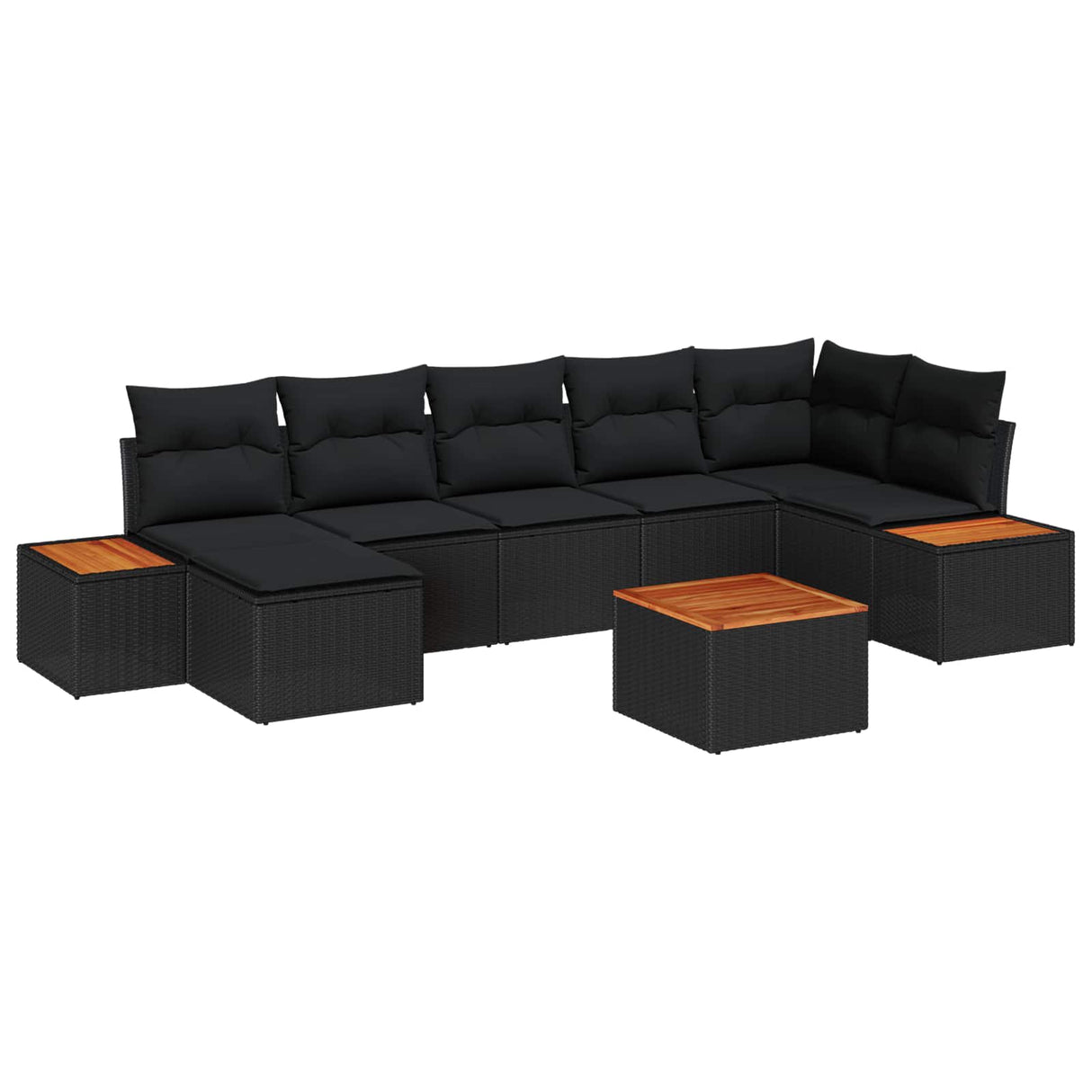 vidaXL Tuinbank Set met kussen 7 pcs Zwart poly rattan