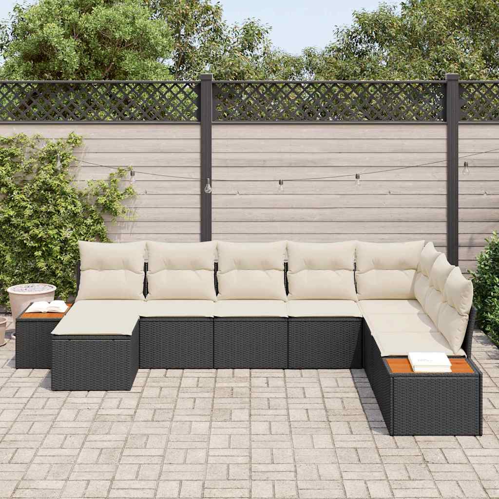 vidaXL Tuinbank Set met kussen 8 pcs Zwart Poly rattan
