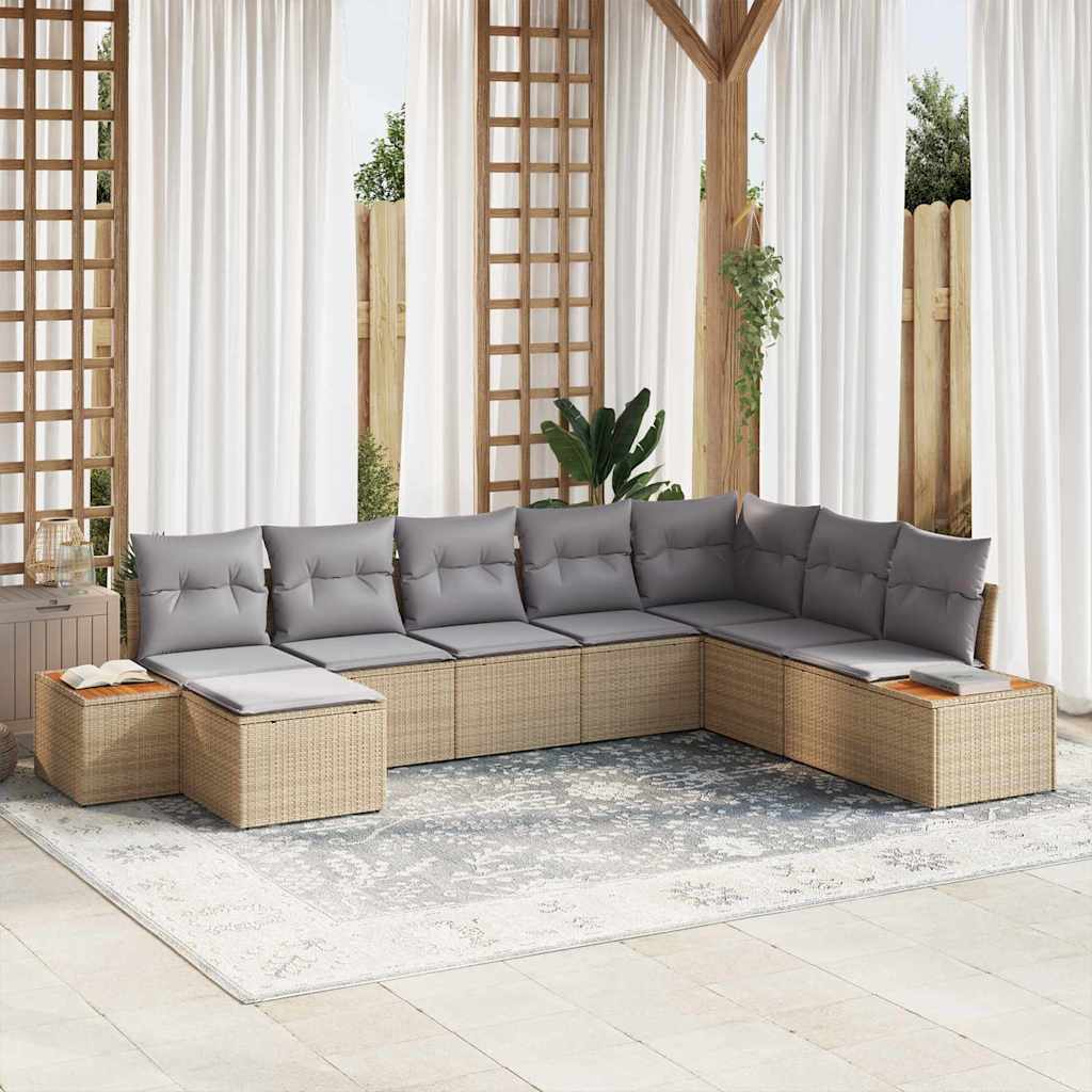 vidaXL Tuinbank Set met kussen 8 pcs Zwart Poly rattan