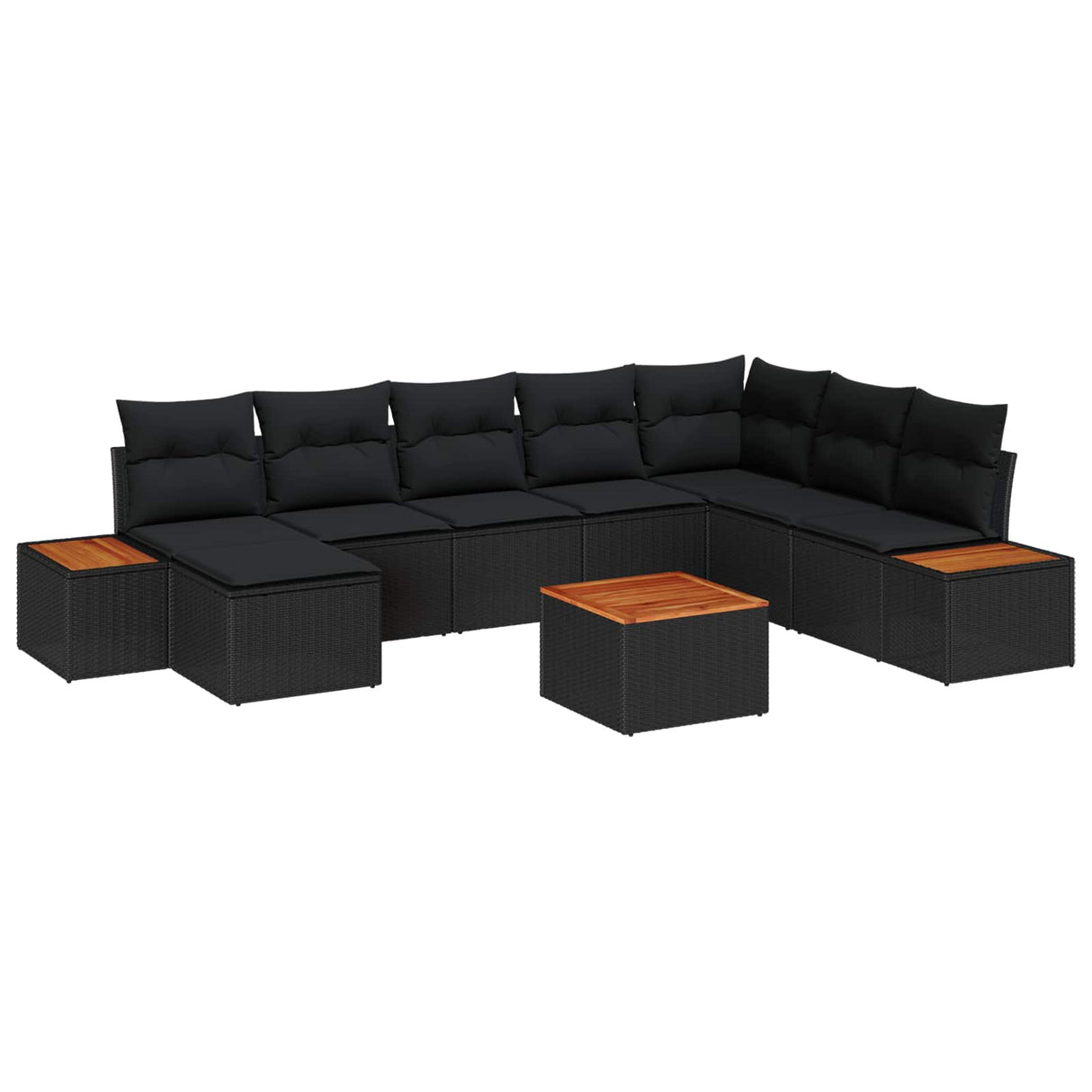 vidaXL Tuinbank Set met kussen 8 pcs Zwart Poly rattan