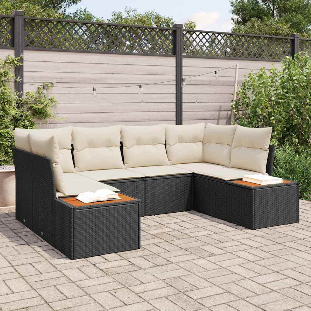 vidaXL Tuinbank Set met kussen 6 pcs Zwart poly rattan