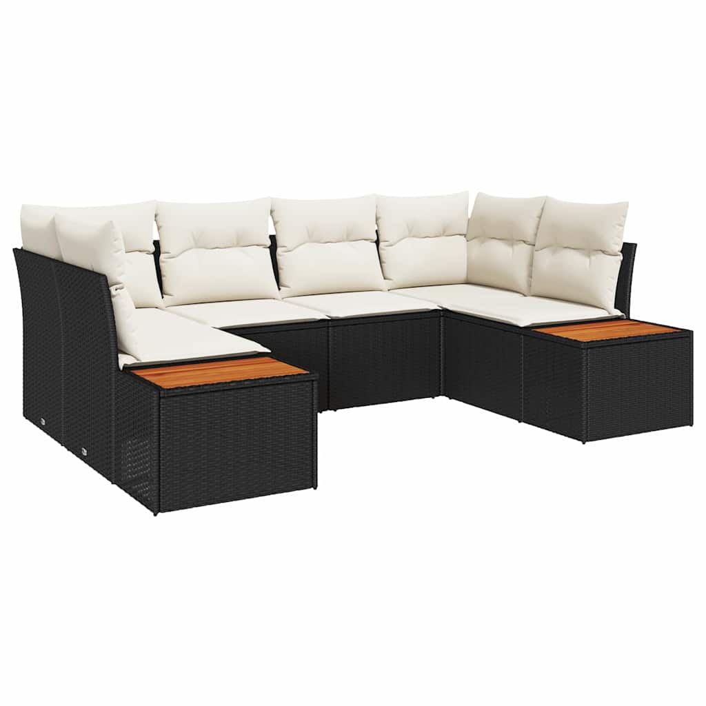 vidaXL Tuinbank Set met kussen 6 pcs Zwart poly rattan