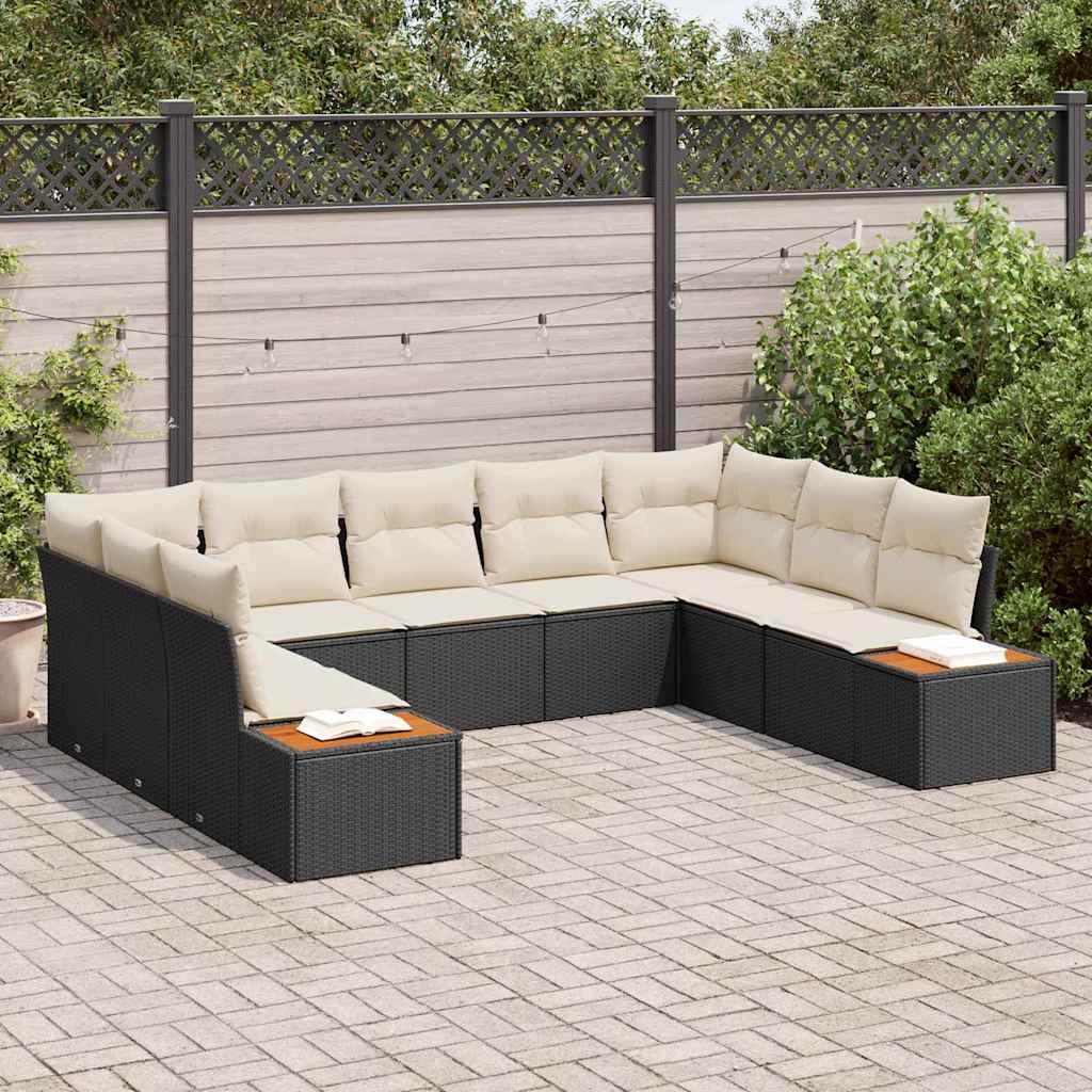vidaXL Tuinbank Set met kussen 9 pcs Zwart Poly rattan