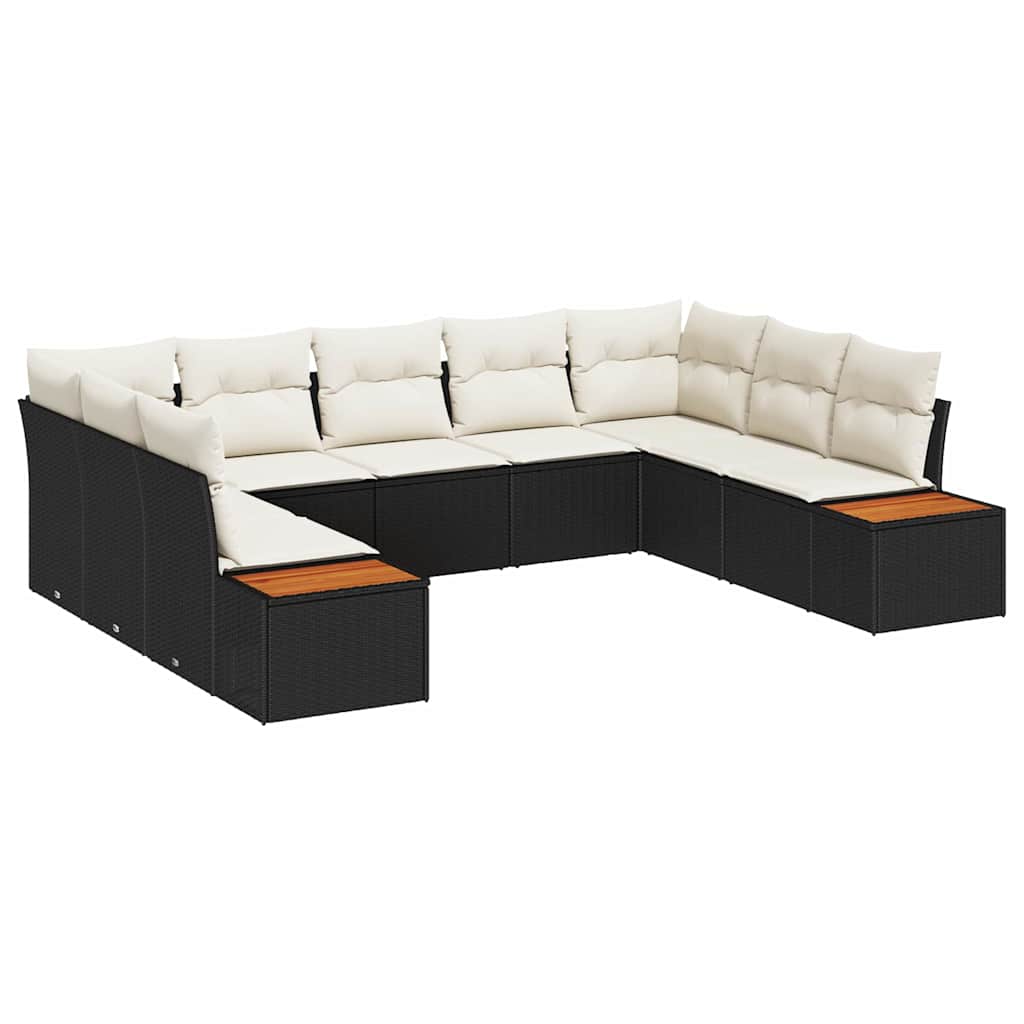 vidaXL Tuinbank Set met kussen 9 pcs Zwart Poly rattan