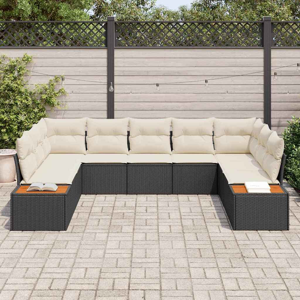 vidaXL Tuinbank Set met kussen 9 pcs Zwart Poly rattan