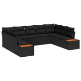 vidaXL Tuinbank Set met kussen 9 pcs Zwart Poly rattan
