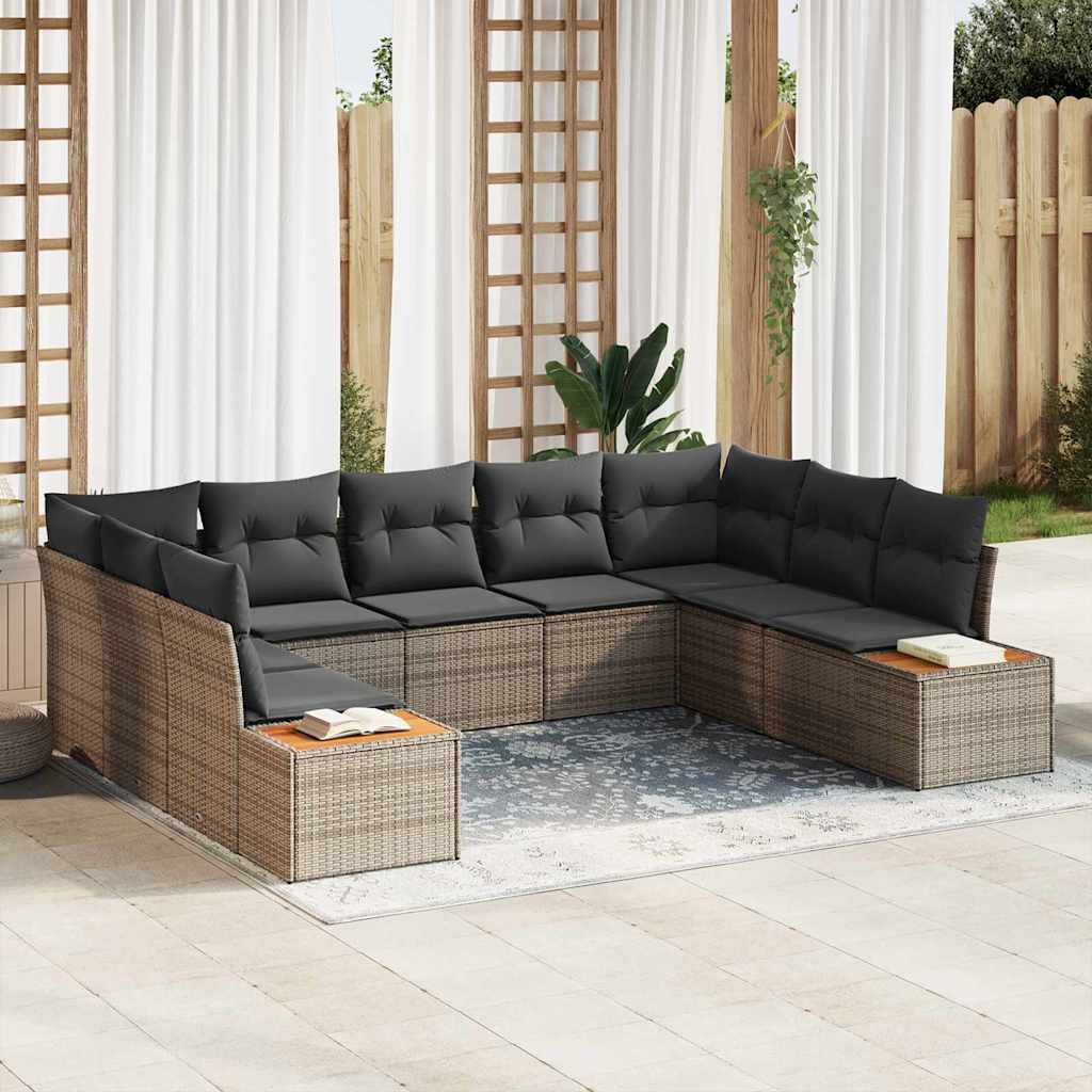 vidaXL Tuinbank Set met kussen 9 pcs Zwart Poly rattan
