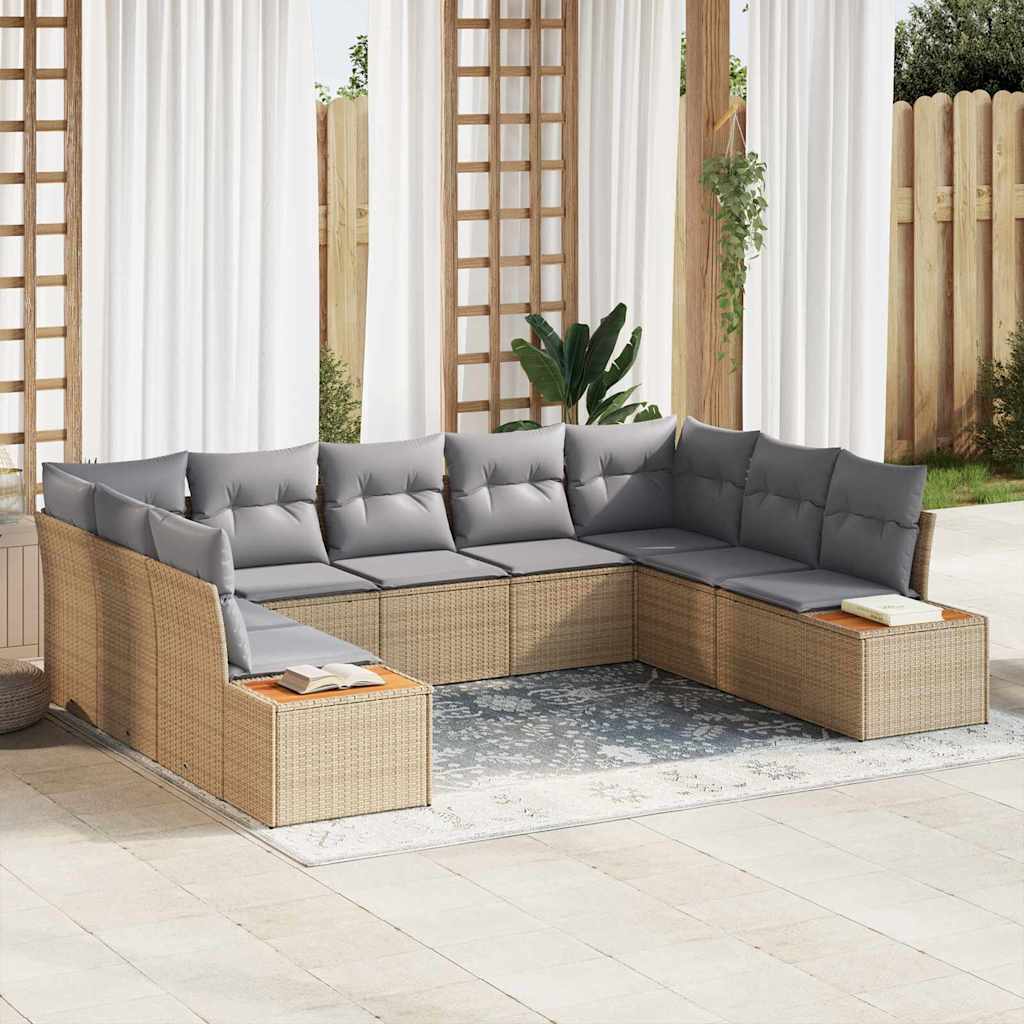 vidaXL Tuinbank Set met kussen 9 pcs Zwart Poly rattan