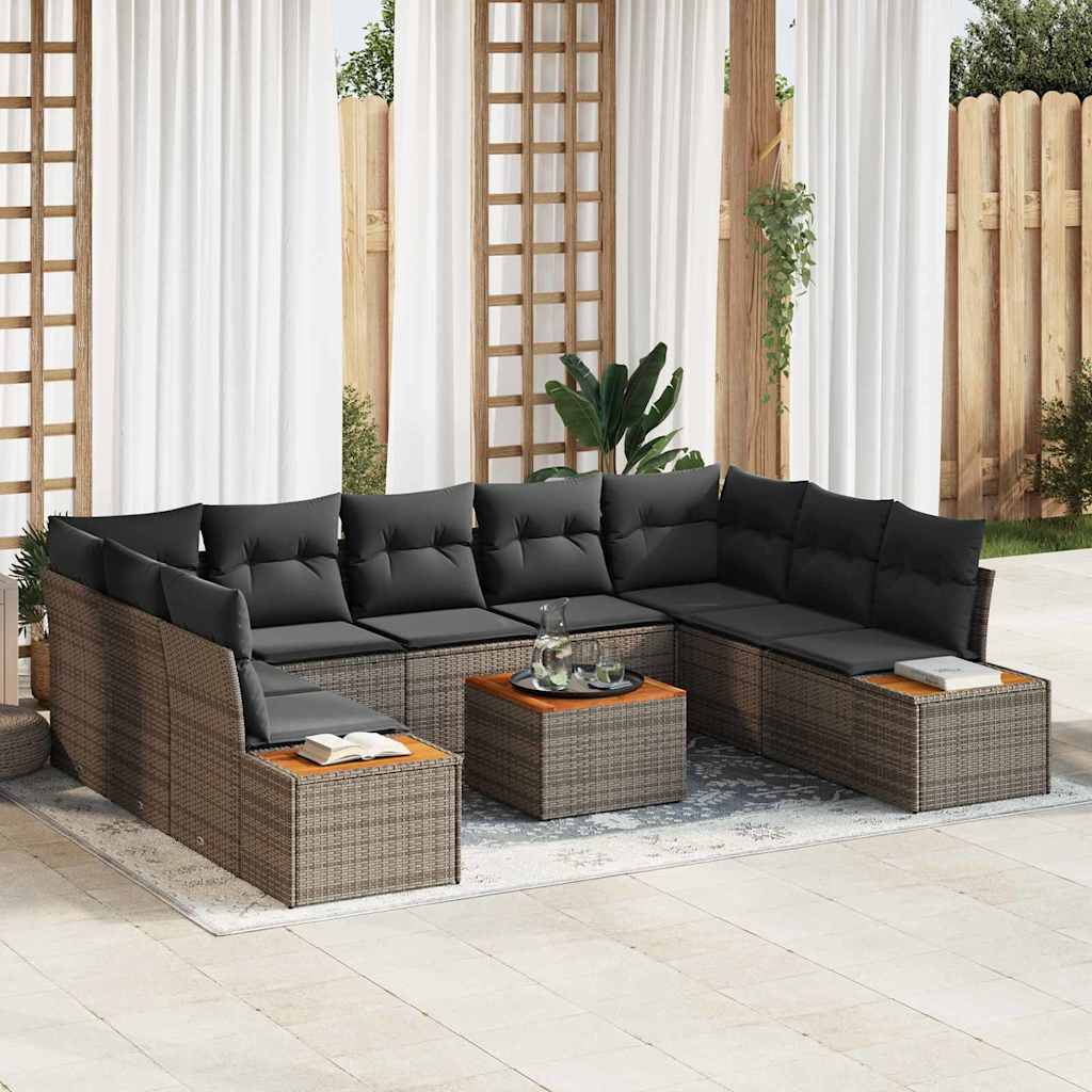 vidaXL Tuinbank Set met kussen 9 pcs Zwart Poly rattan