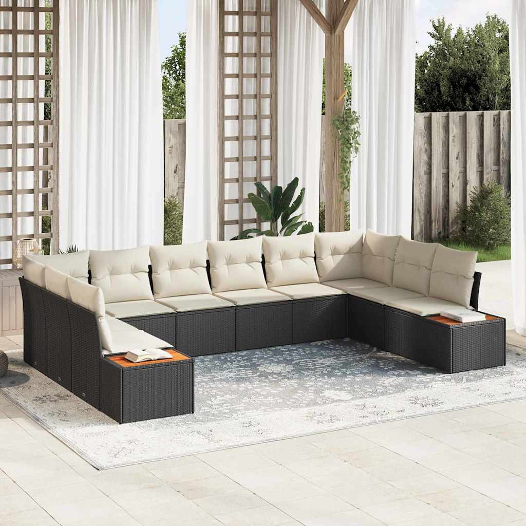 vidaXL Tuinbank Set met kussen 10 pcs Zwart Poly rattan