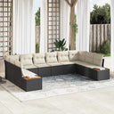 vidaXL Tuinbank Set met kussen 10 pcs Zwart Poly rattan
