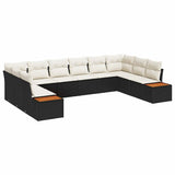 vidaXL Tuinbank Set met kussen 10 pcs Zwart Poly rattan
