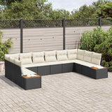 vidaXL Tuinbank Set met kussen 10 pcs Zwart Poly rattan