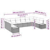 vidaXL Tuinbank Set met kussen 10 pcs Zwart Poly rattan