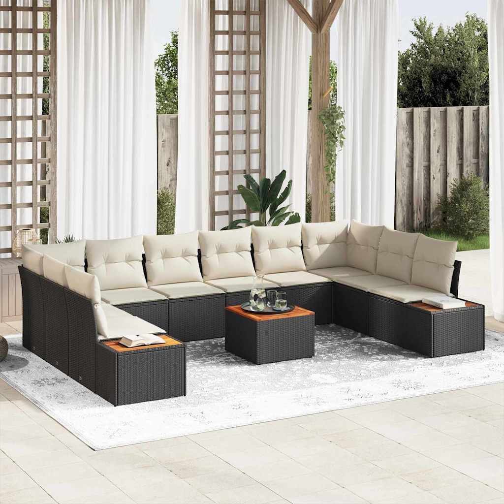 vidaXL Tuinbank Set met kussen 10 pcs Zwart Poly rattan