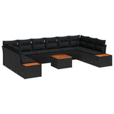 vidaXL Tuinbank Set met kussen 10 pcs Zwart Poly rattan