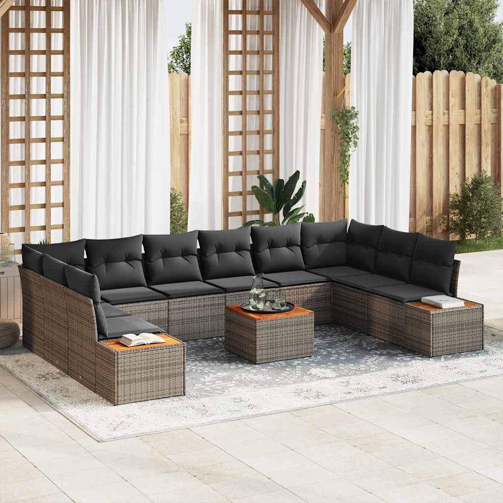 vidaXL Tuinbank Set met kussen 10 pcs Zwart Poly rattan