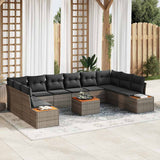 vidaXL Tuinbank Set met kussen 10 pcs Zwart Poly rattan