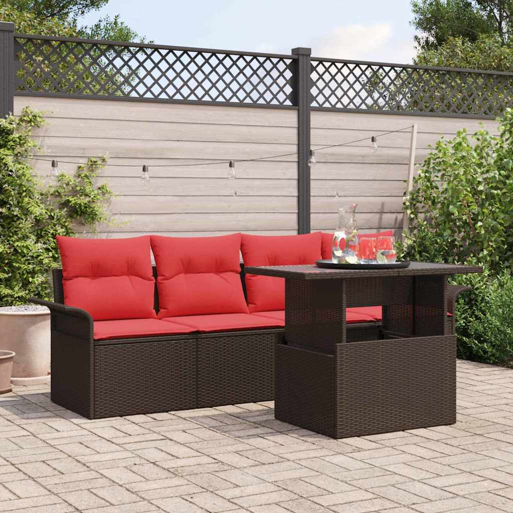 vidaXL Tuinbank Set met kussen 5 pcs Bruin poly rattan