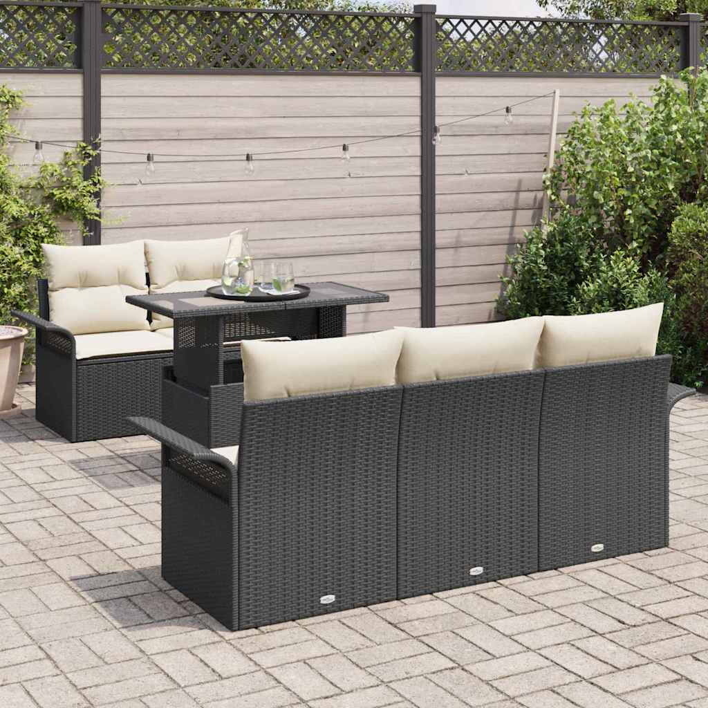 vidaXL Tuinbank Set met kussen 6 pcs Zwart poly rattan
