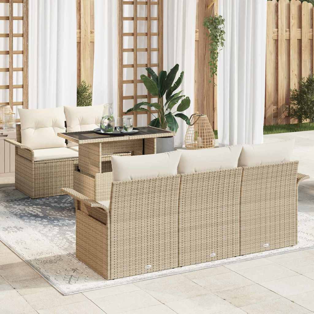 vidaXL Tuinbank Set met kussen 6 pcs Zwart poly rattan