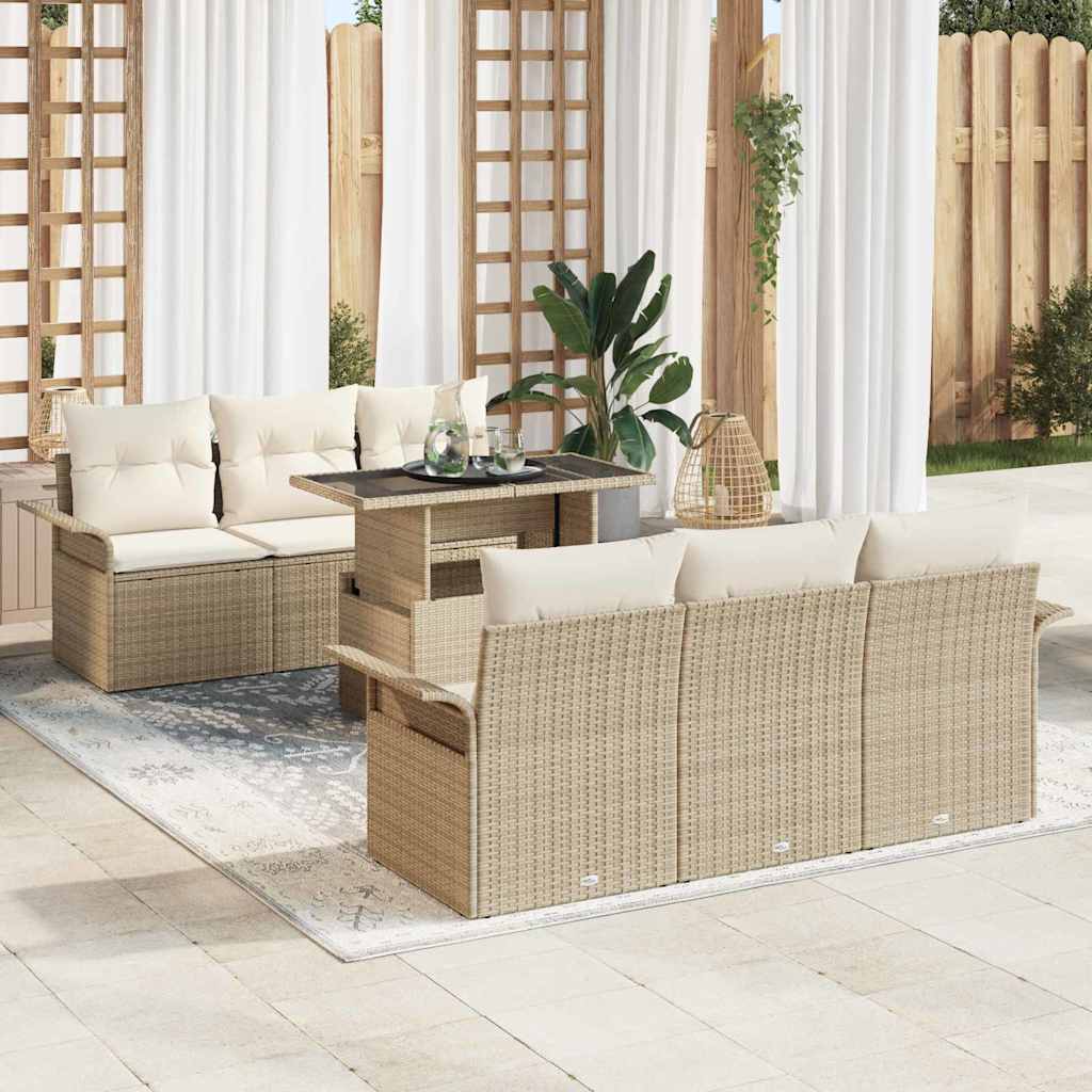 vidaXL Tuinbank Set met kussen 7 pcs Zwart poly rattan