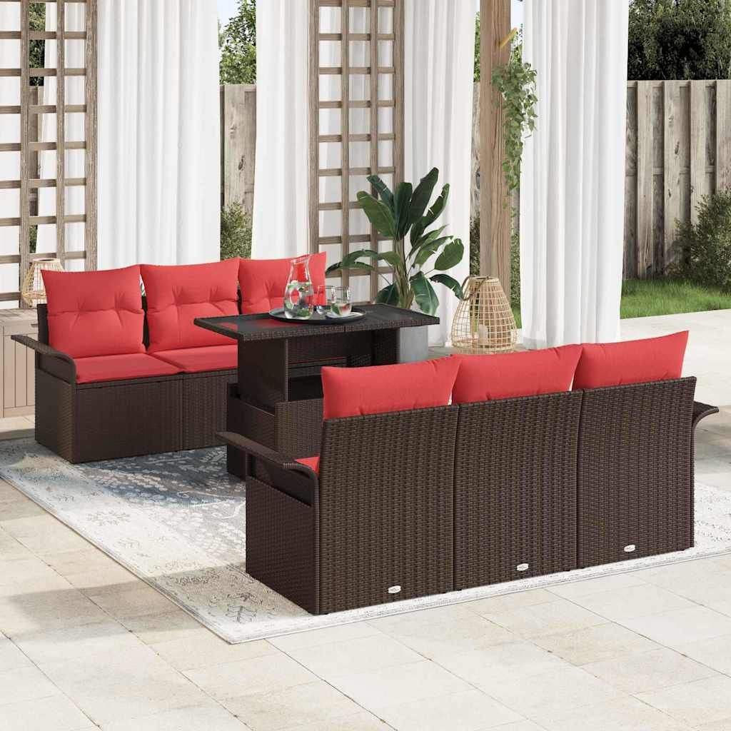 vidaXL Tuinbank Set met kussen 7 pcs Bruin poly rattan