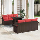 vidaXL Tuinbank Set met kussen 7 pcs Bruin poly rattan
