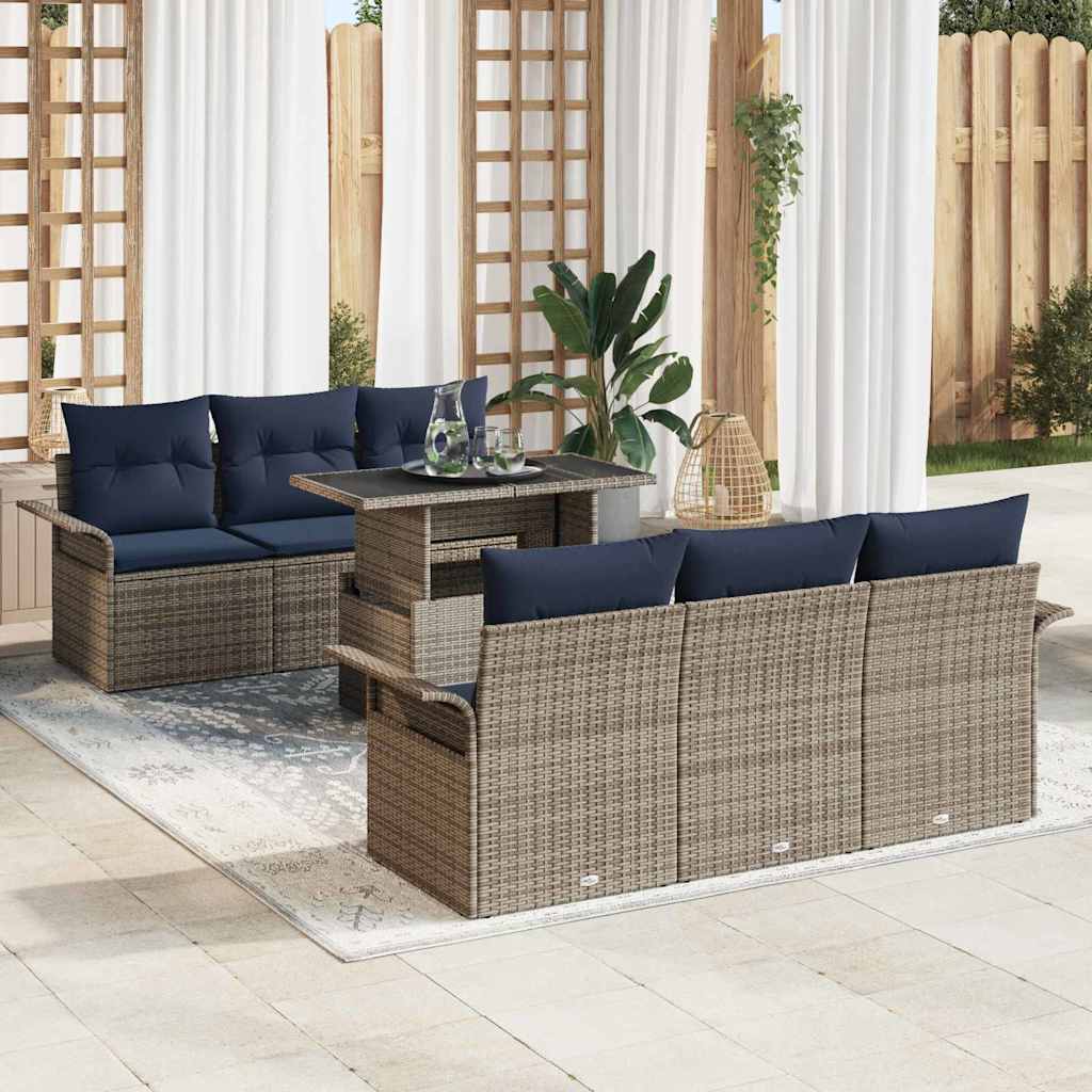 vidaXL Tuinbank Set met kussen 7 pcs Bruin poly rattan