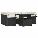 vidaXL Tuinbank Set met kussen 7 pcs Zwart Poly rattan