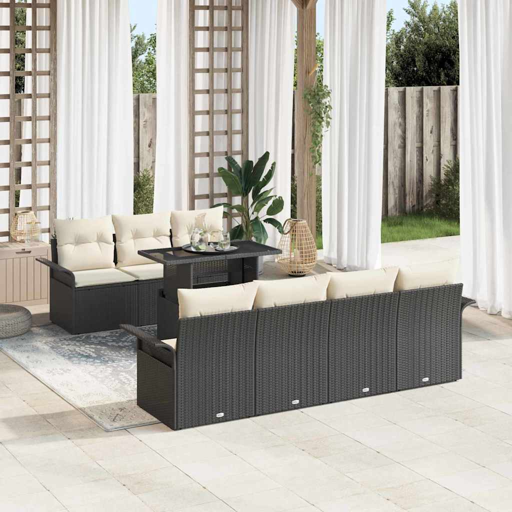vidaXL Tuinbank Set met kussen 8 pcs Zwart poly rattan