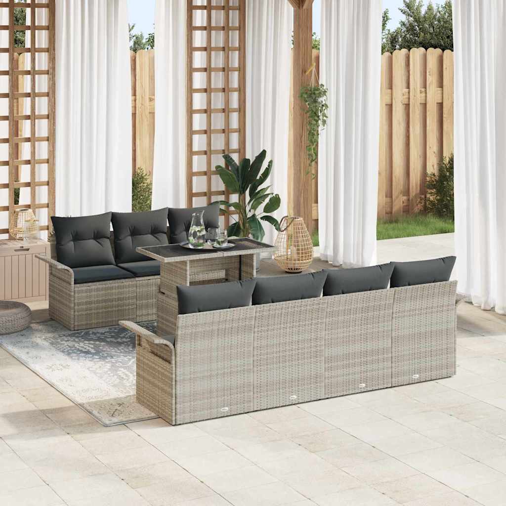 vidaXL Tuinbank Set met kussen 8 pcs Zwart poly rattan