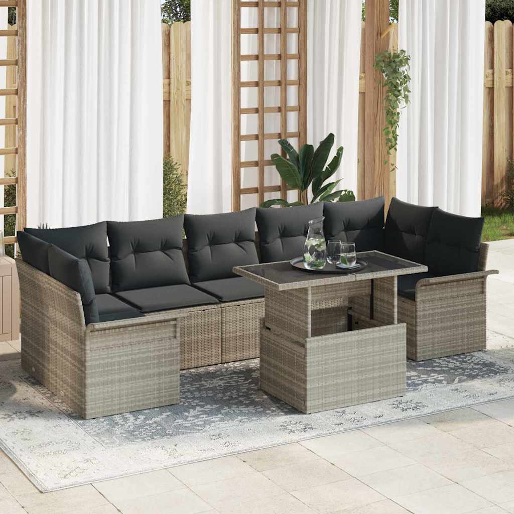 vidaXL Tuinbank Set met kussen 8 pcs Zwart Poly rattan