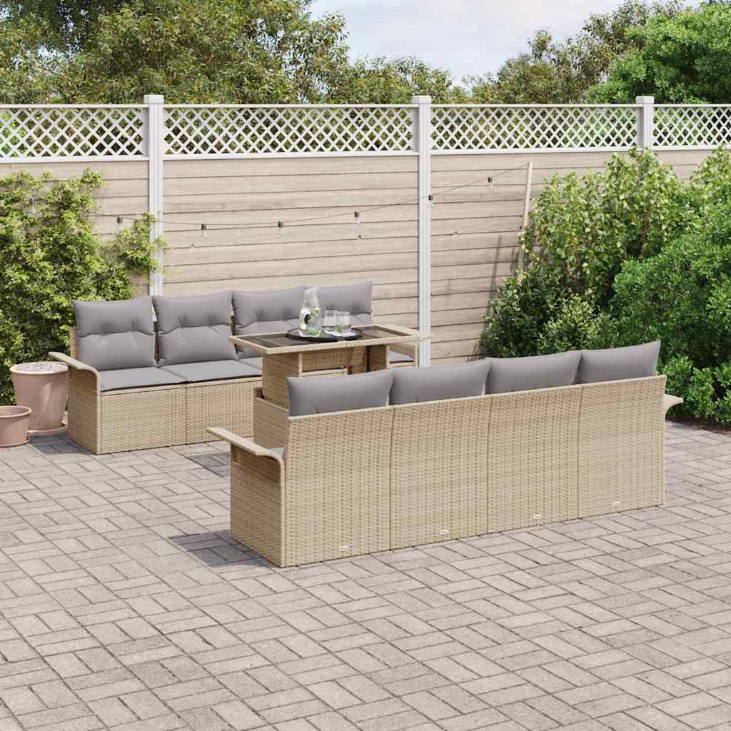 vidaXL Tuinbank Set met kussen 9 pcs Zwart Poly rattan