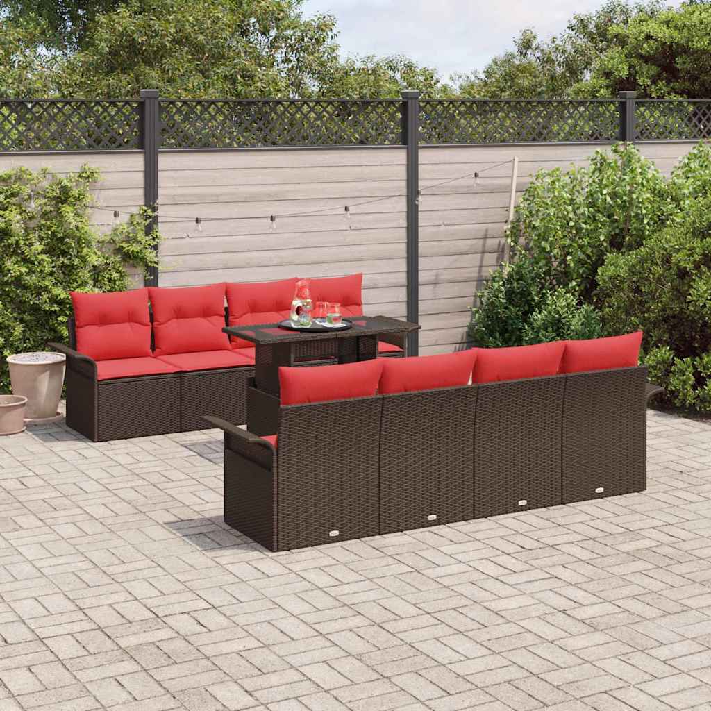vidaXL Tuinbank Set met kussen 8 pcs Bruin poly rattan