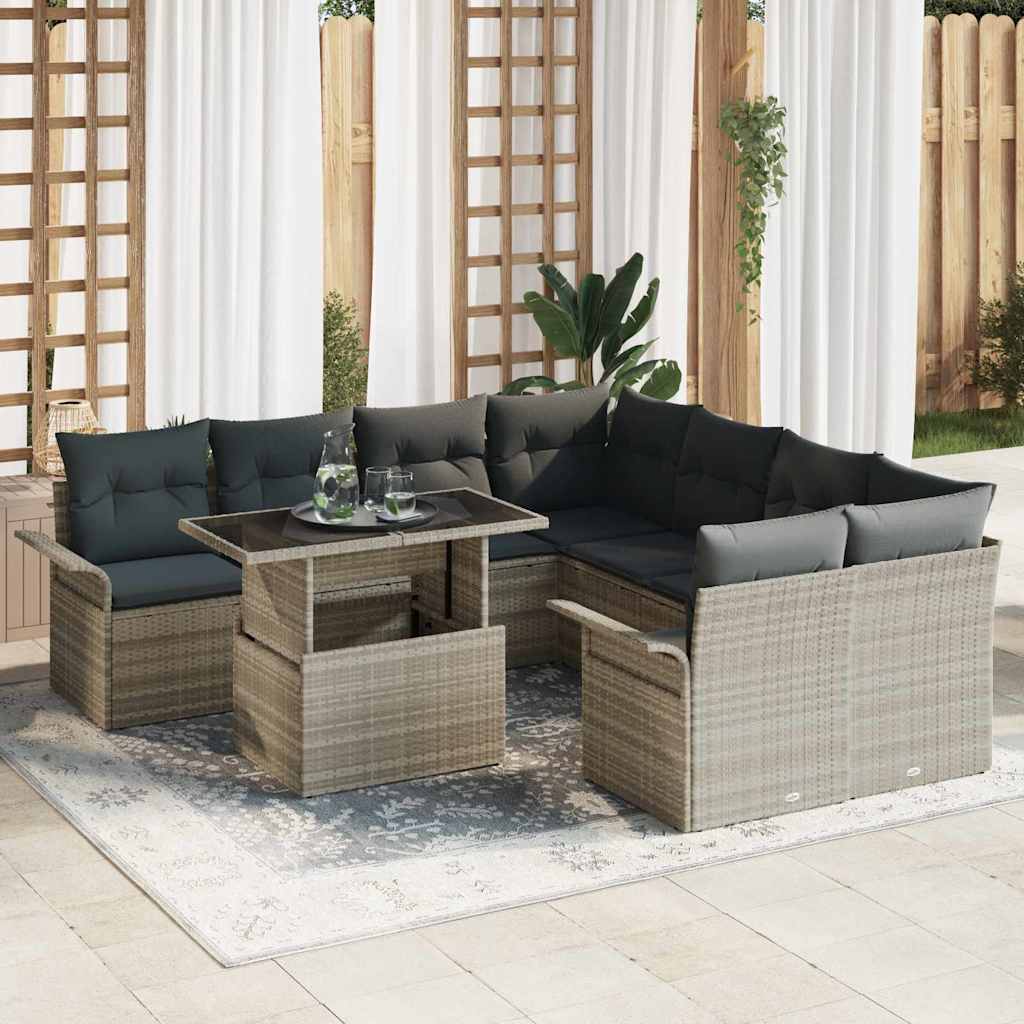 vidaXL Garden Sofa Set with cushions 9 pcs Black Poly Rattan