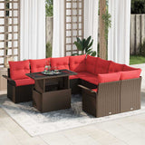 vidaXL Garden Lounge Set with Cushion 9 pcs Brown Poly Rattan